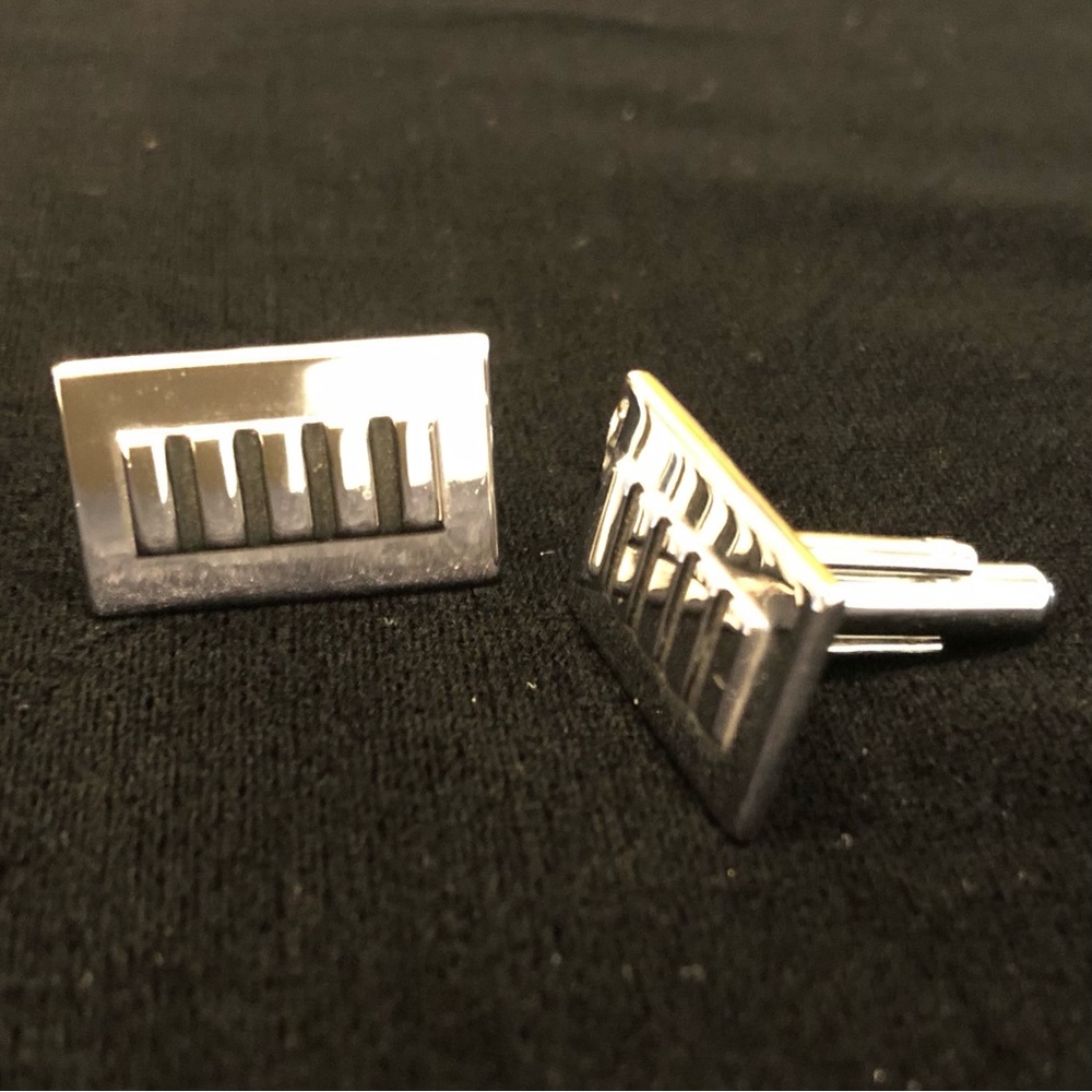 Mens Silver Rectangular Cufflinks, Vintage Preown… - image 2